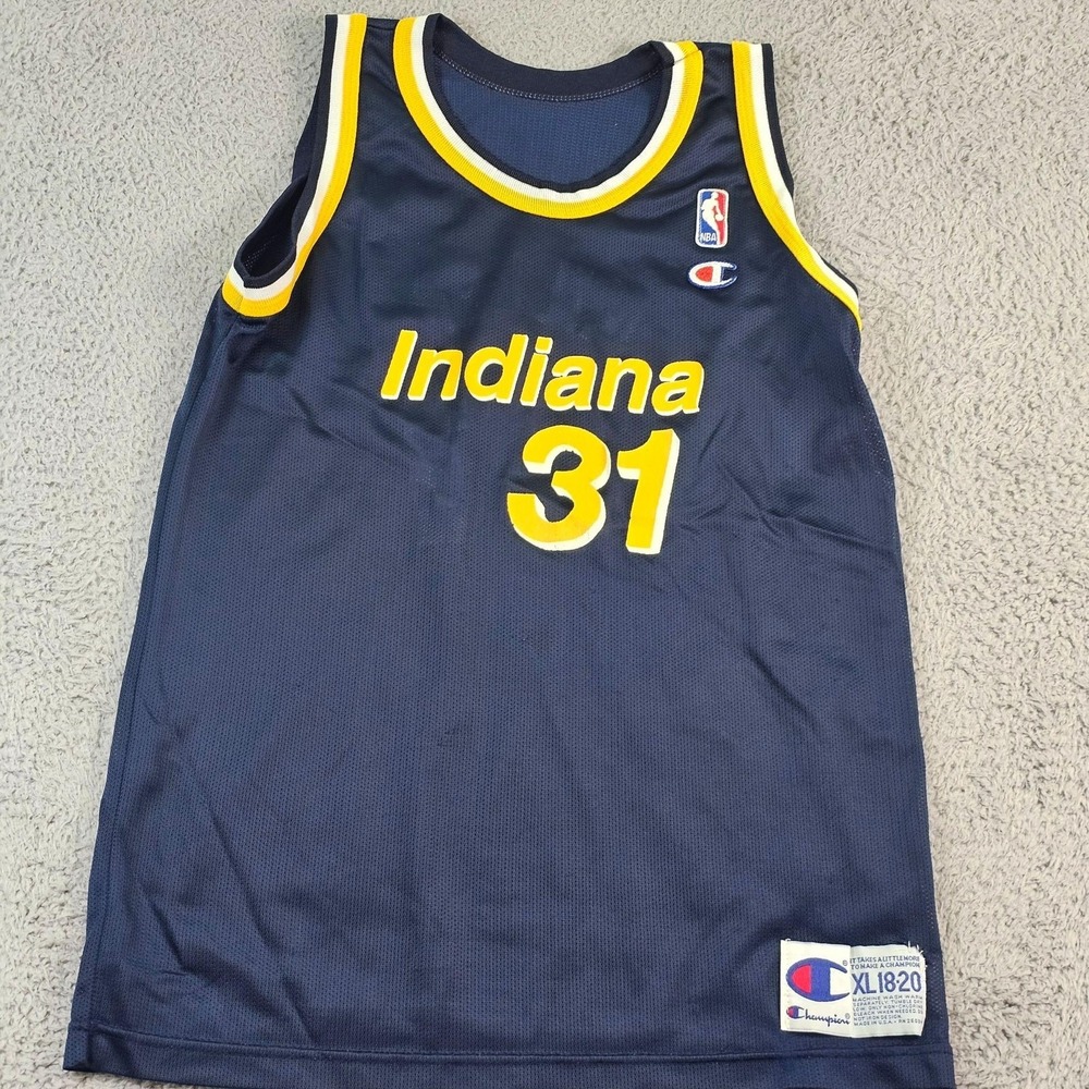 Vintage Indiana Pacers Jersey Boys XL Blue NBA Basketball Miller 31 Champion USA